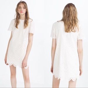 Zara White Eyelet Embroidered Shift Dress XS